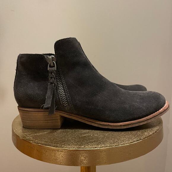Dolce Vita Sutton Suede Ankle Boots | Gray Tassel, Stacked Heel, Size 10 EUC - Picture 2 of 11